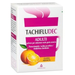 Tachifludec
Adulti
polvere per soluzione orale
Paracetamolo / acido ascorbico / fenilefrina cloridrato
gusto arancia