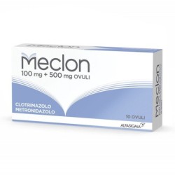 Meclon
100 mg + 500 mg 10 ovuli vaginali
clotrimazolo metronidazolo
scatola da 10 ovuli