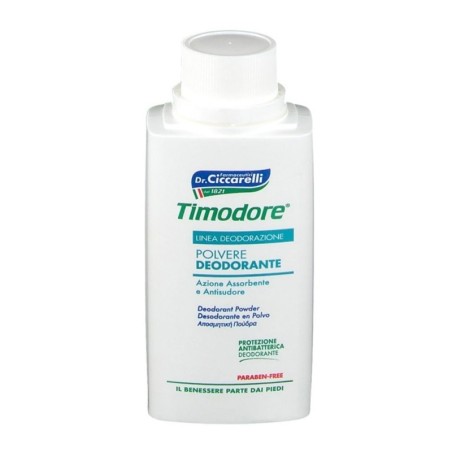 Timodore
polvere deodorante
Azione assorbente e Antisudore
senza parabeni
Barattolo da 75 g