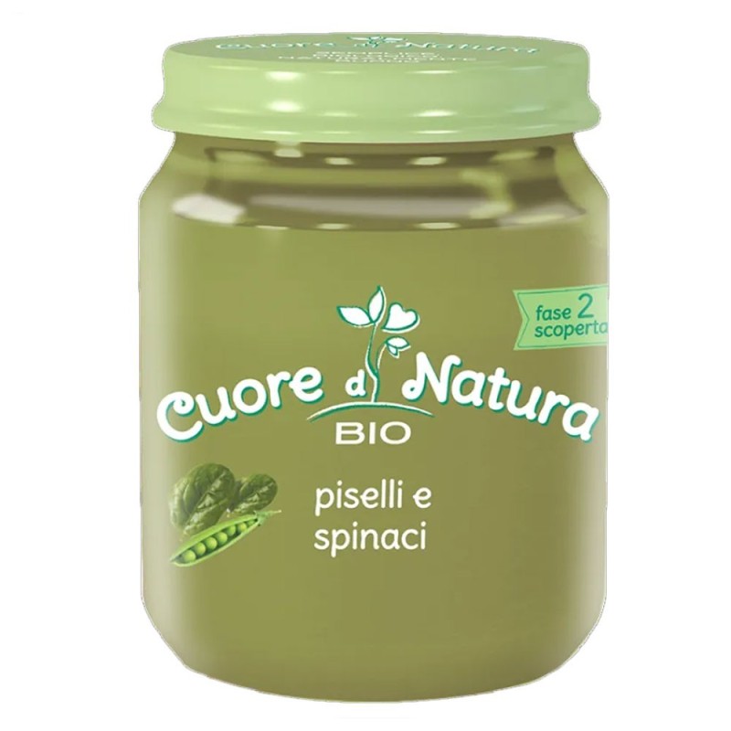 Cuore di natura
Bio omogeneizzato
piselli e spinaci
barattolo in vetro da 110 g