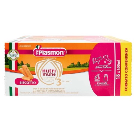 Plasmon nutri-mune 3 latte liquido al biscotto confezione da 18 x 500 ml