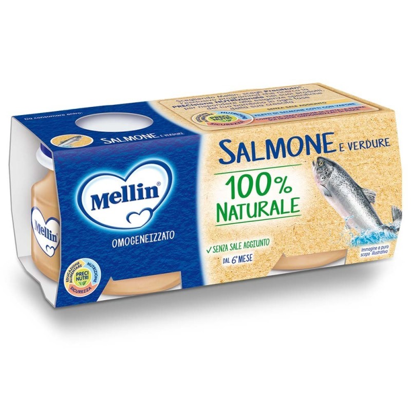 Mellin
omogeneizzato
salmone e verdure
100% naturale, senza sale aggiunto.
6 mesi+