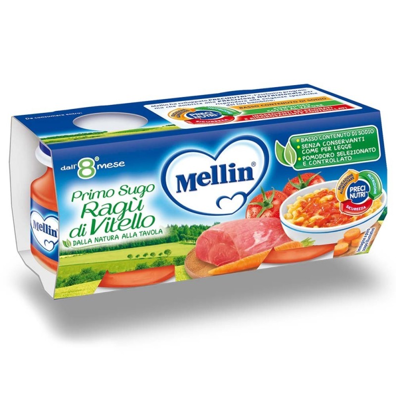 Mellin primo sugo ragù di vitello 8 mesi+ Confezione 2 vasetti da 80 g