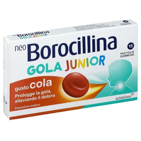 neo Borocillina
gola junior
protegge la gola, alleviando il dolore.
gusto cola
scatola da 15 pastiglie gommose