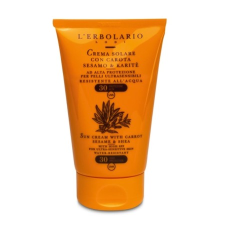 L'Erbolario
Crema solare
con carota, sesamo & karitè
SPF 30 alte protezione
pelli ultrasensibili