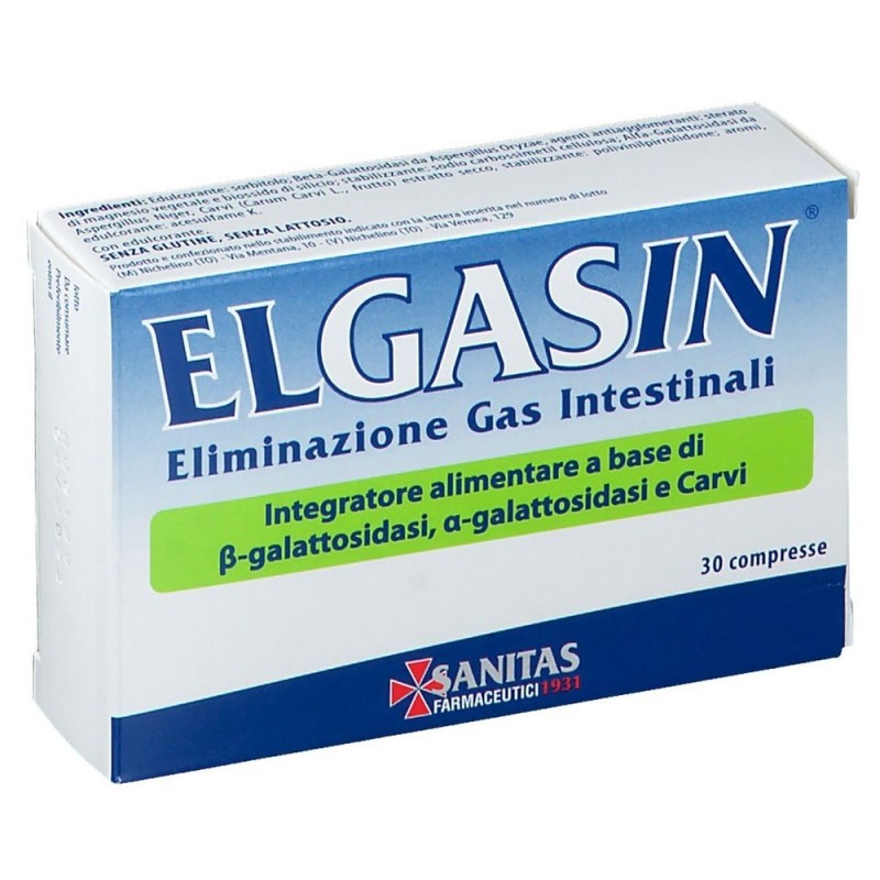 Elgasin
Eliminazione gas intestinali
Integratore alimentare a base di  β-galattosidasi e di α-galattosidasi