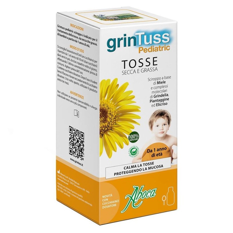 grinTuss
pediatric
sciroppo
tosse secca e grassa
calma la tosse, proteggendo la mucosa