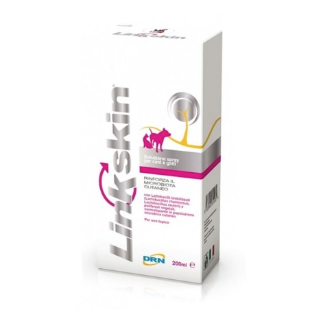 Linkskin
soluzione spray per cani e gatti
rinforza il microbiota cutaneo
per uso topico
Flacone spray 200 ml