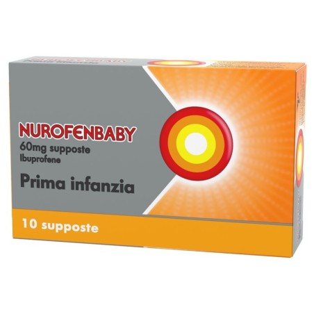 Nurofenbaby
60 mg supposte
Prima infanzia
Ibuprofene
confezione da 10 supposte