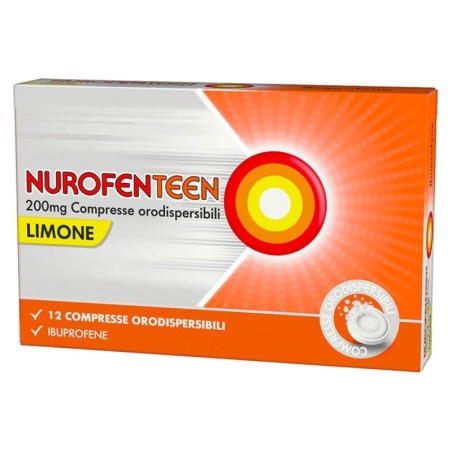 Nurofenteen
200 mg compresse orodispersibili limone
Ibuprofene
confezione da 12 compresse orodispersibili