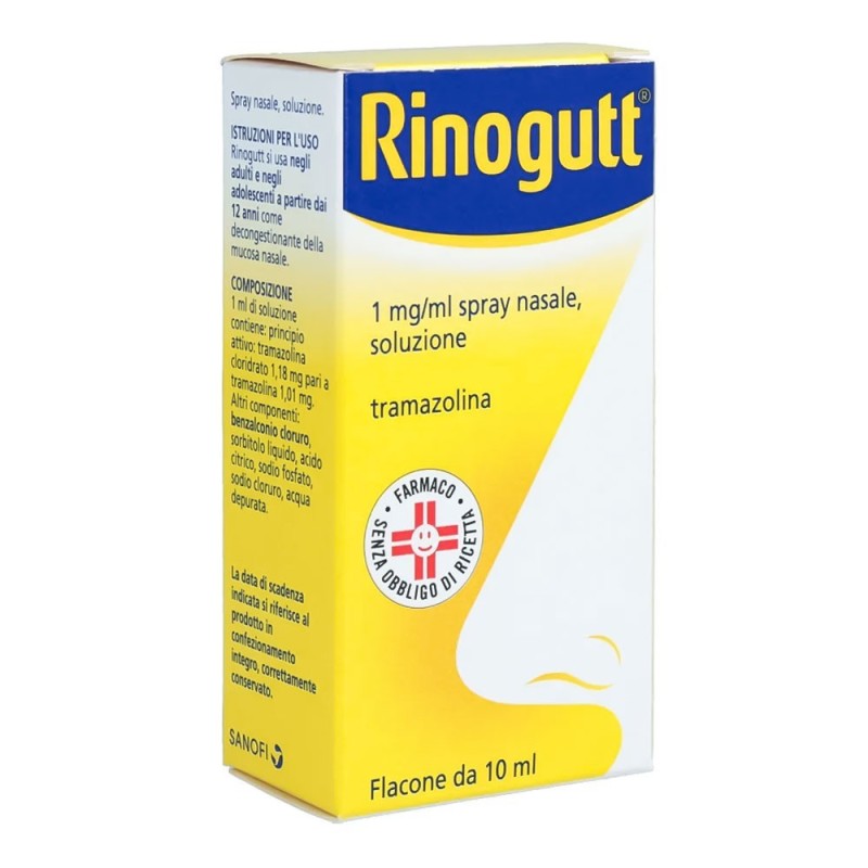 Rinogutt
1mg/ml spray nasale soluzione
tramazolina
flaconcino spray da 10 ml