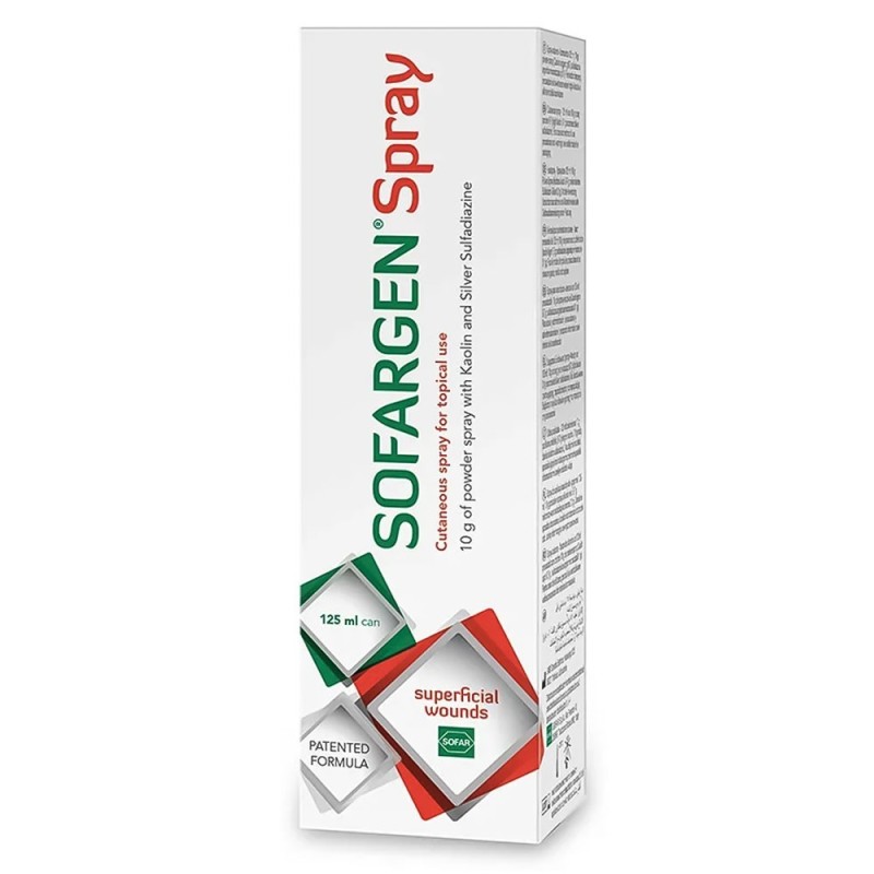 Sofargen spray
spray cutaneo per uso topico
10 g di polvere spray con caolino ed argento sulfadiazina