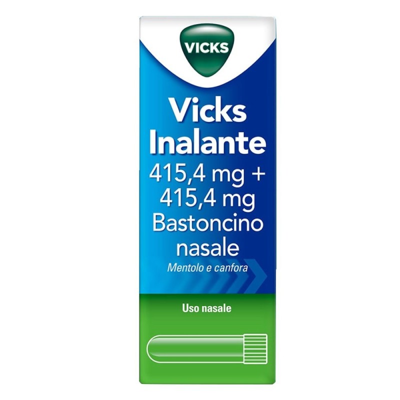 Vicks
inalante 415,4 mg 415,4 mg
bastoncino nasale
mentolo e canfora
uso nasale
bastoncino da 1 g