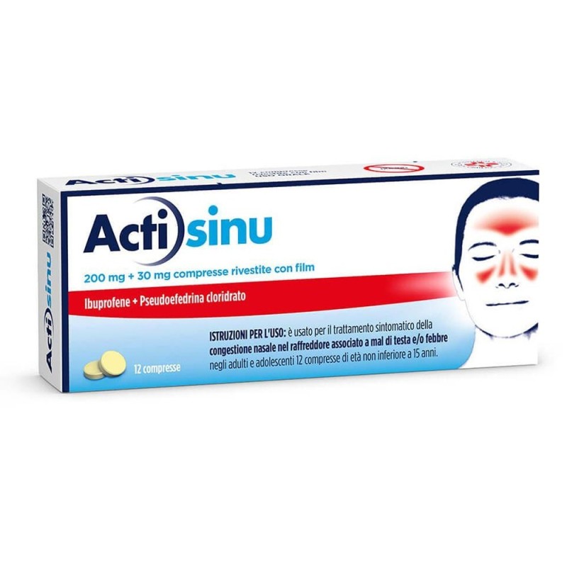 Actisinu
200 mg + 30 mg compresse
E' usato per il trattamento sintomatico della congestione nasale nel raffreddore