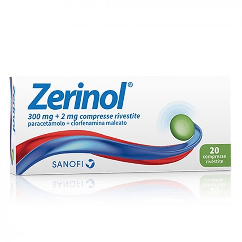 Zerinol
300 mg + 2 mg compresse rivestite
paracetamolo + clorfenamina maleato
