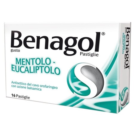 Benagol
mentolo - eucaliptolo
Antisettico del cavo orofaringeo con azione balsamica
scatola da 16 pastiglie