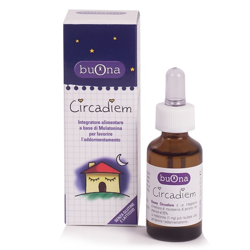 Buona
Circadiem
Integratore alimentare a base di melatonina per favorire l'addormentamento
flaconcino da 20 ml