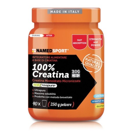 Named sport
Creatina 100%
Creatina monoidrato micronizzata
Ultrapura, massima solubilità, prodotta con metodo brevettato