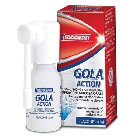 Iodosan
Gola action
150mg/100ml + 500mg/100ml spray per mucosa orale