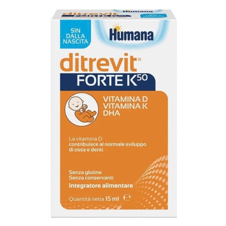 Ditrevit Forte K50
Vitamina D, Vitamina K & DHA
La vitamina D contribuisce al normale sviluppo di ossa e denti