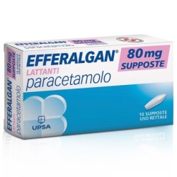 Efferalgan
lattanti
80 mg supposte
paracetamolo
uso rettale
scatola da 10 supposte