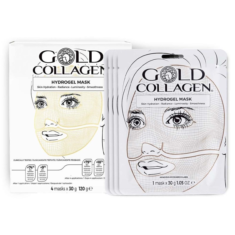 Gold collagen
hydrogel mask
maschera viso idratante
confezione da 4 pezzi