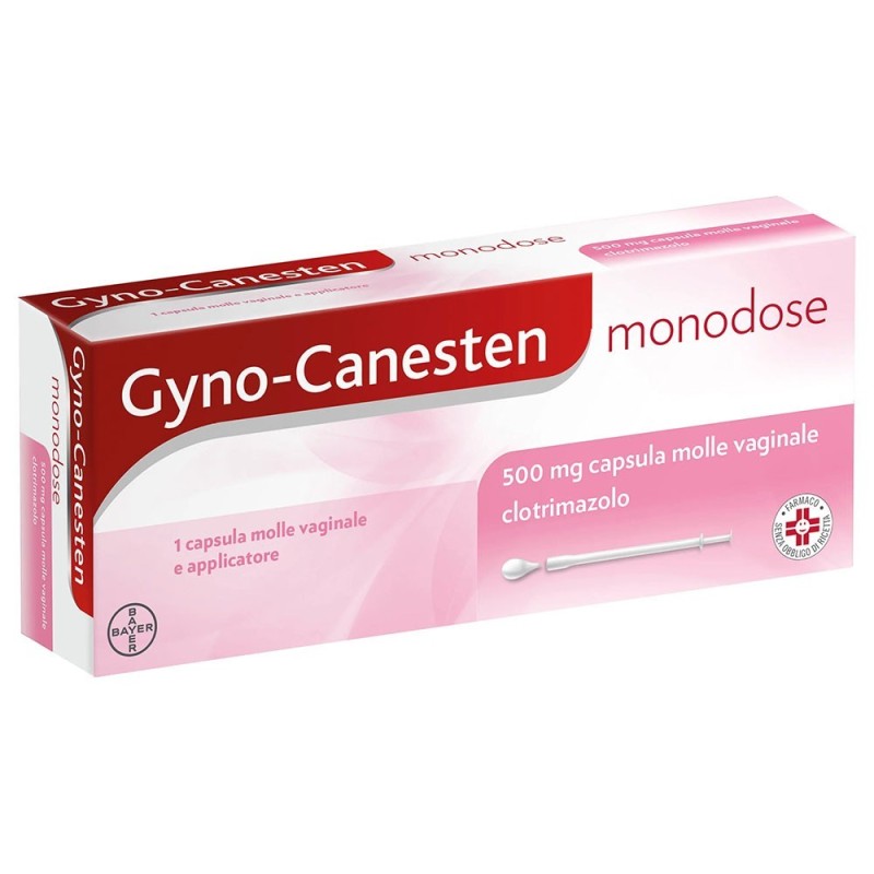 Gyno-Canesten
monodose
500 mg capsula molle vaginale
clotrimazolo
confezione da 1 capsula molle vaginale e applicatore