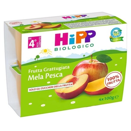 Hipp biologico frutta grattugiata mela pesca 4 mesi + confezione 4 vasetti da 100 g