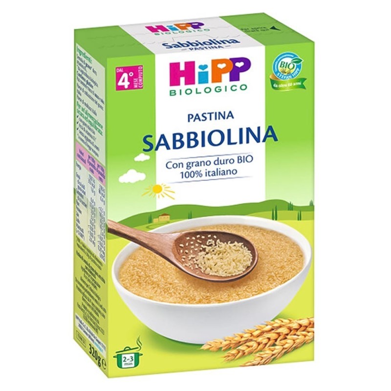 Hipp biologico
pastina
sabbiolina
con grano duro Bio 100% italiano
dal 4° mese compiuto
scatola da 320 g