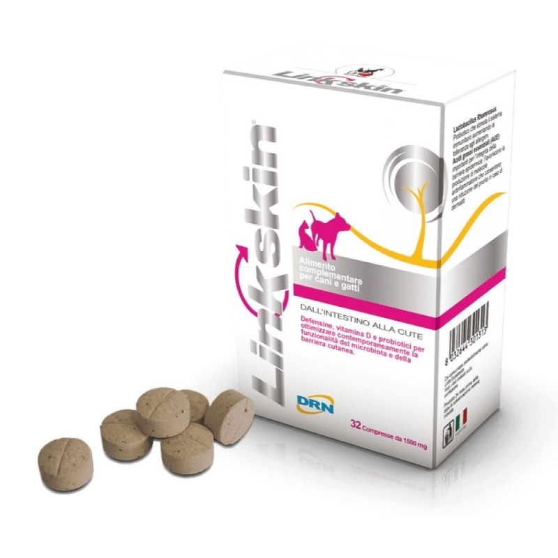 Linkskin
Alimento complementare per cani e gatti
Dall'intestino alla cute