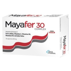 Mayafer 30
complex
Integratore alimentare di ferro solfato, vitamina C, vitamina B6, vitamina B12 ed acido folico