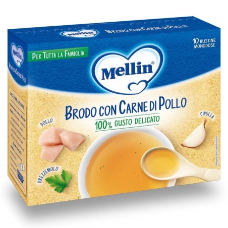 Mellin
brodo
con carne di pollo
100% gusto delicato, con cipolla e prezzemolo
per tutta la famiglia