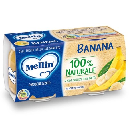 Mellin
omogeneizzato
banana
100% naturale, solo zuccheri della frutta
dall'inizio dello svezzamento (dal 4° mese compiuto)