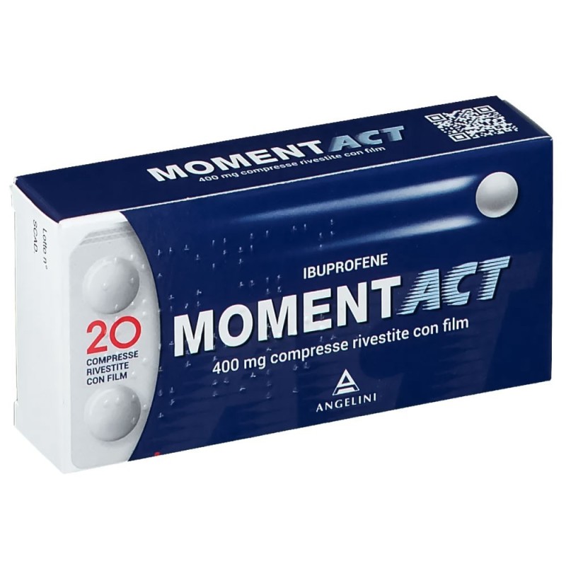 Moment Act
400 mg compresse rivestite
Ibuprofene
scatola da 20 compresse rivestite con film