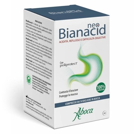 Neo Bianacid
Acidità, reflusso e difficoltà digestive
contrasta il bruciore protegge la mucosa