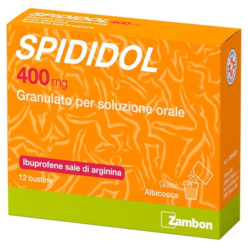 Spididol
400 mg granulato per soluzione orale
Ibuprofene sale di arginina
gusto albicocca
confezione da 12 bustine