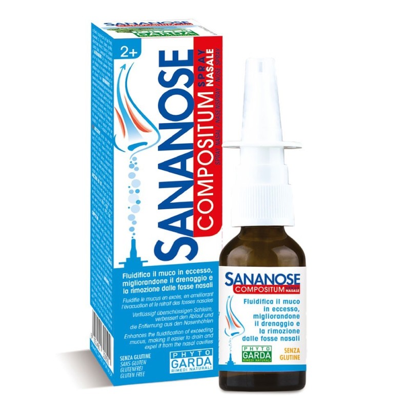 Sananose
Compositum
Spray Nasale
Fluidifica il muco in eccesso, migliorandone il drenaggio e la rimozione dalle fosse nasali.