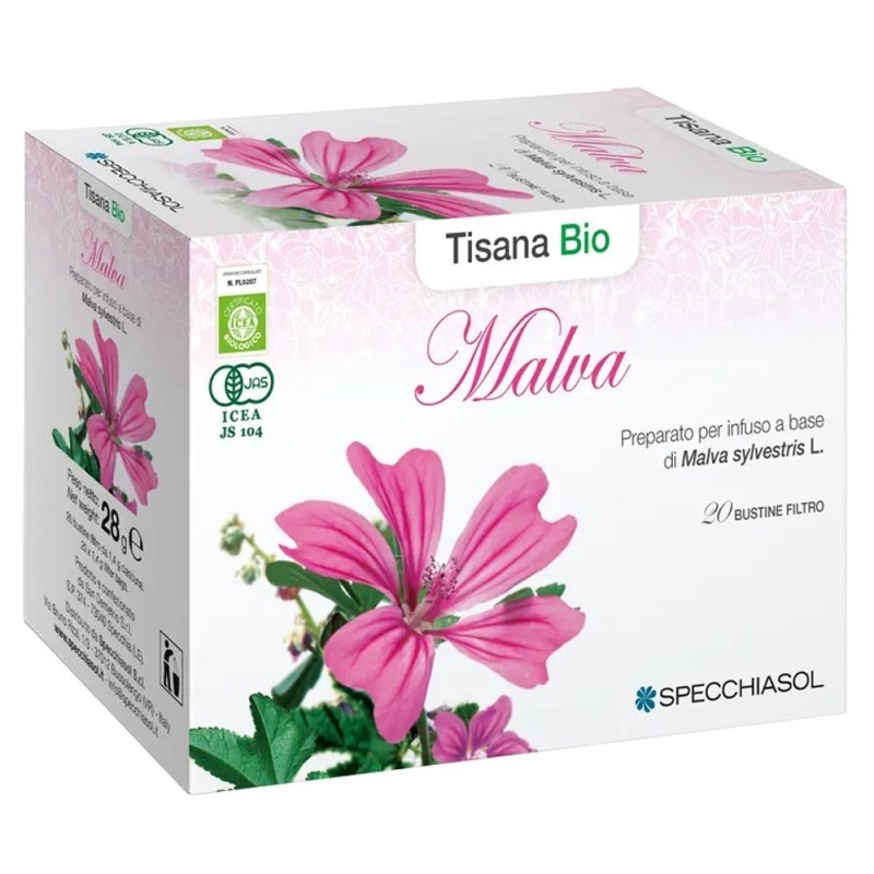 Malva
Tisana Bio
Preparato per infuso a base di Malva silvestris L.
confezione 20 bustine filtro