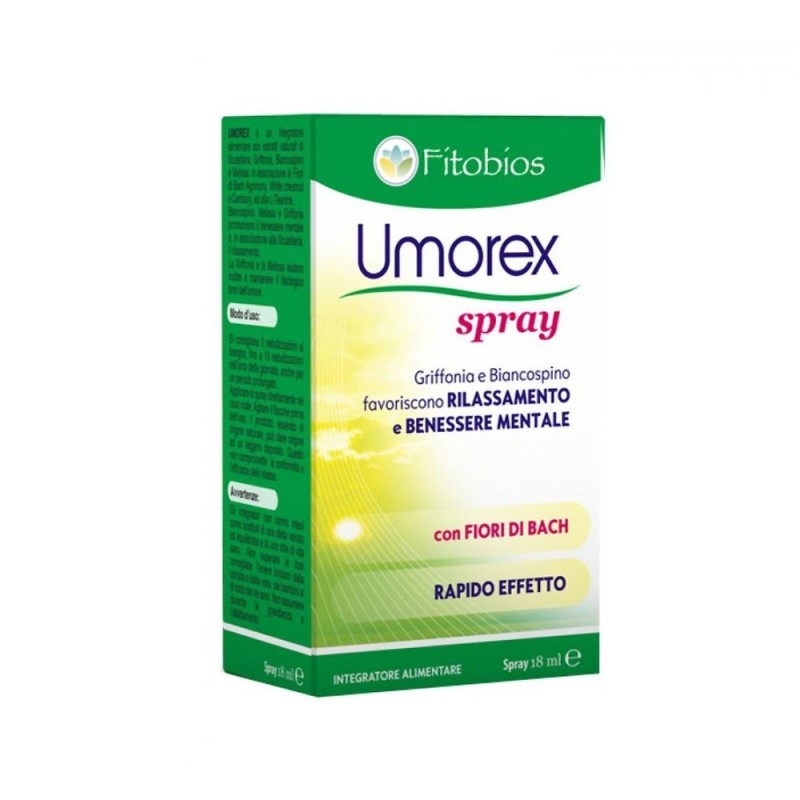 Umorex spray
Griffonia e Biancospino favoriscono rilassamento e benessere mentale, con fiori di bach