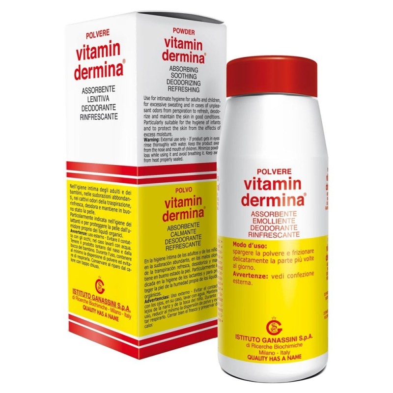 Vitamin dermina
polvere
assorbente emolliente deodorante rinfrescante