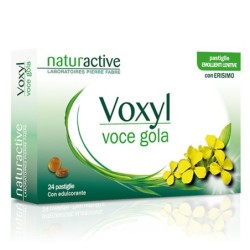 Voxyl
voce gola
pastiglie emollienti lenitive con erisimo
con edulcorante
scatola da 24 pastiglie