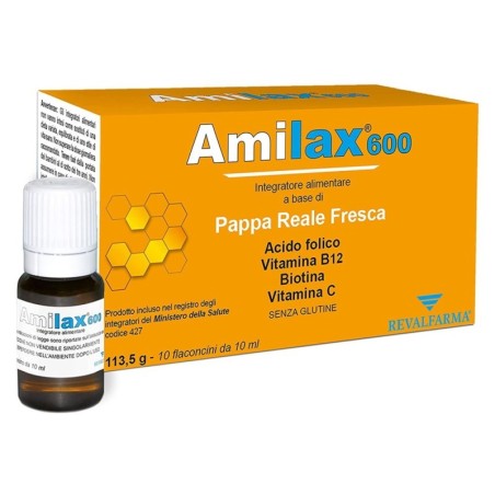 Amilax 600
Integratore alimentare a base di pappa reale fresca, acido folico, vitamina B12, biotina, Vitamina C