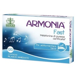 Armonia
Fast
per addormentarsi bene 
Melatonina di purezza certificata*
scatola da 120 compresse rilascio immediato