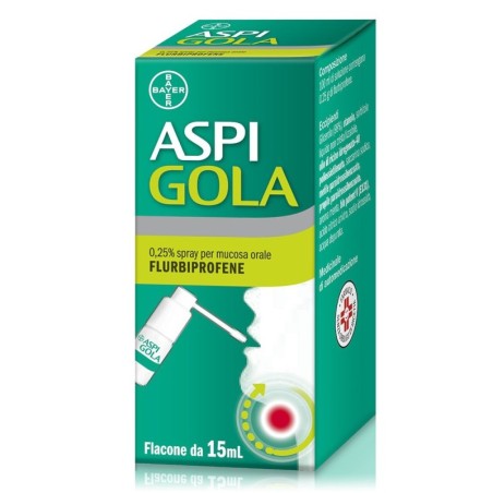 Aspi Gola
0,25% spray per mucosa orale
flurbiprofene
flaconcino da 15 ml