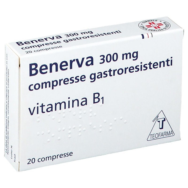 Benerva
300 mg compresse gastroresistenti
vitamina B1
scatola da 20 compresse