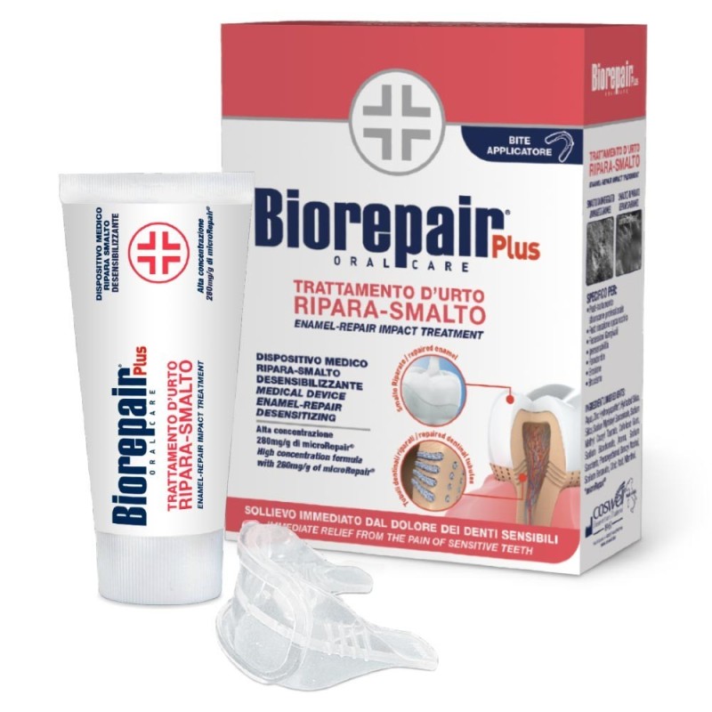 Biorepair plus
trattamento d'urto
ripara-smalto
sollievo immediato dal dolore dei denti sensibili