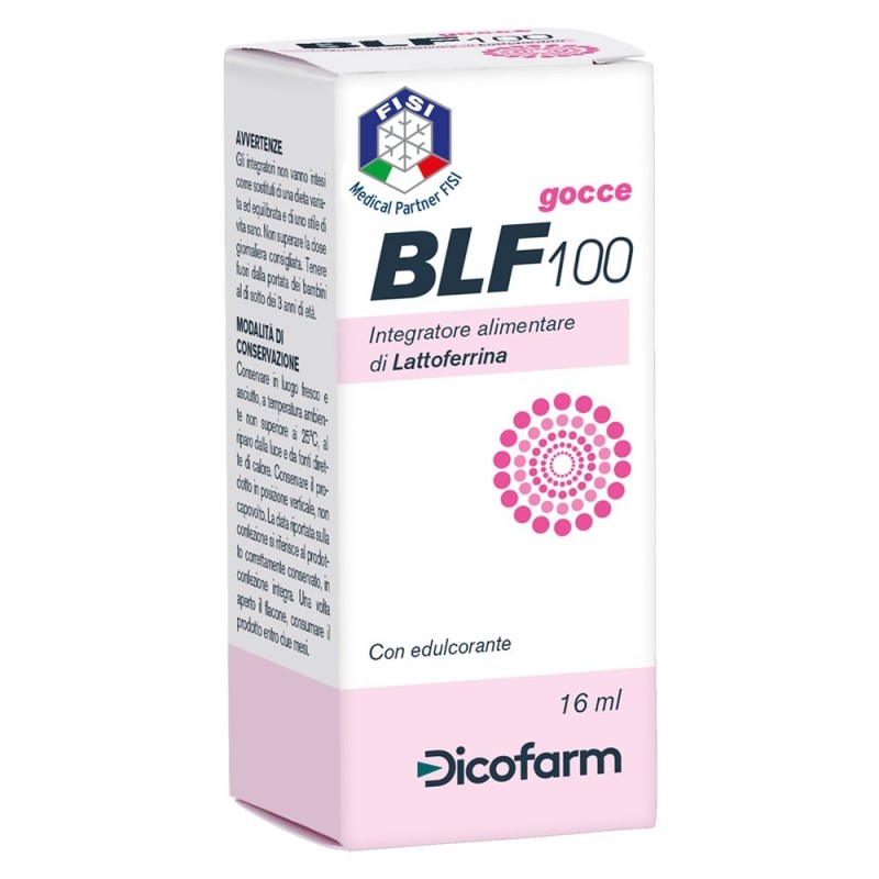 BLF100
gocce
Integratore alimentare di lattoferrina
con edulcorante
flaconcino da 16 ml