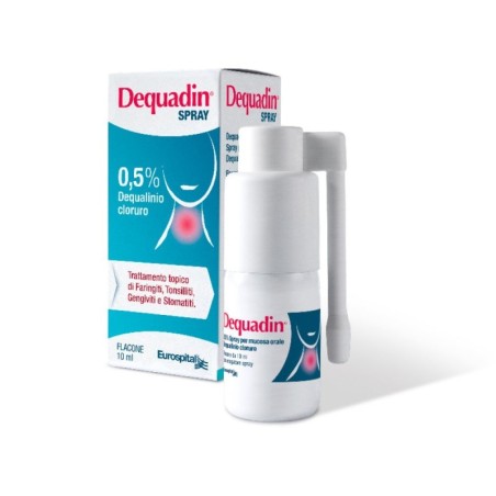 Dequadin
0,5% spray
dequalino cloruro
trattamento topico di faringiti, tonsilliti, gengiviti e stomatiti