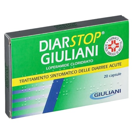 Giuliani
Diarstop
trattamento sintomatico delle diarree acute
loperamide cloridrato
scatola da 20 capsule