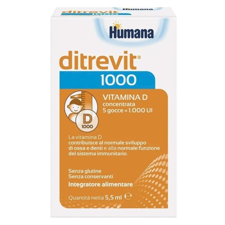 Ditrevit 1000
La vitamina D contribuisce al normale sviluppo di ossa e denti e alla normale funzione del sistema immunitario.